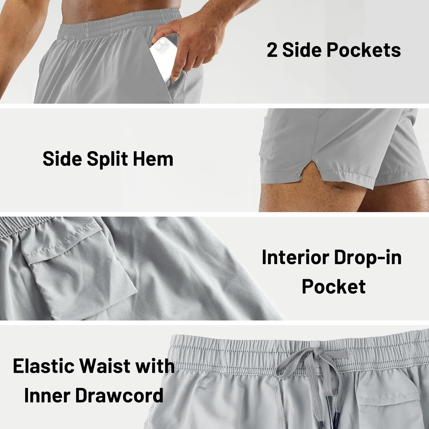 MIER Men's Athletic Shorts 5 Inch Lightweight Running Workout Gym Shorts with Zipper Pockets, 2 Pack