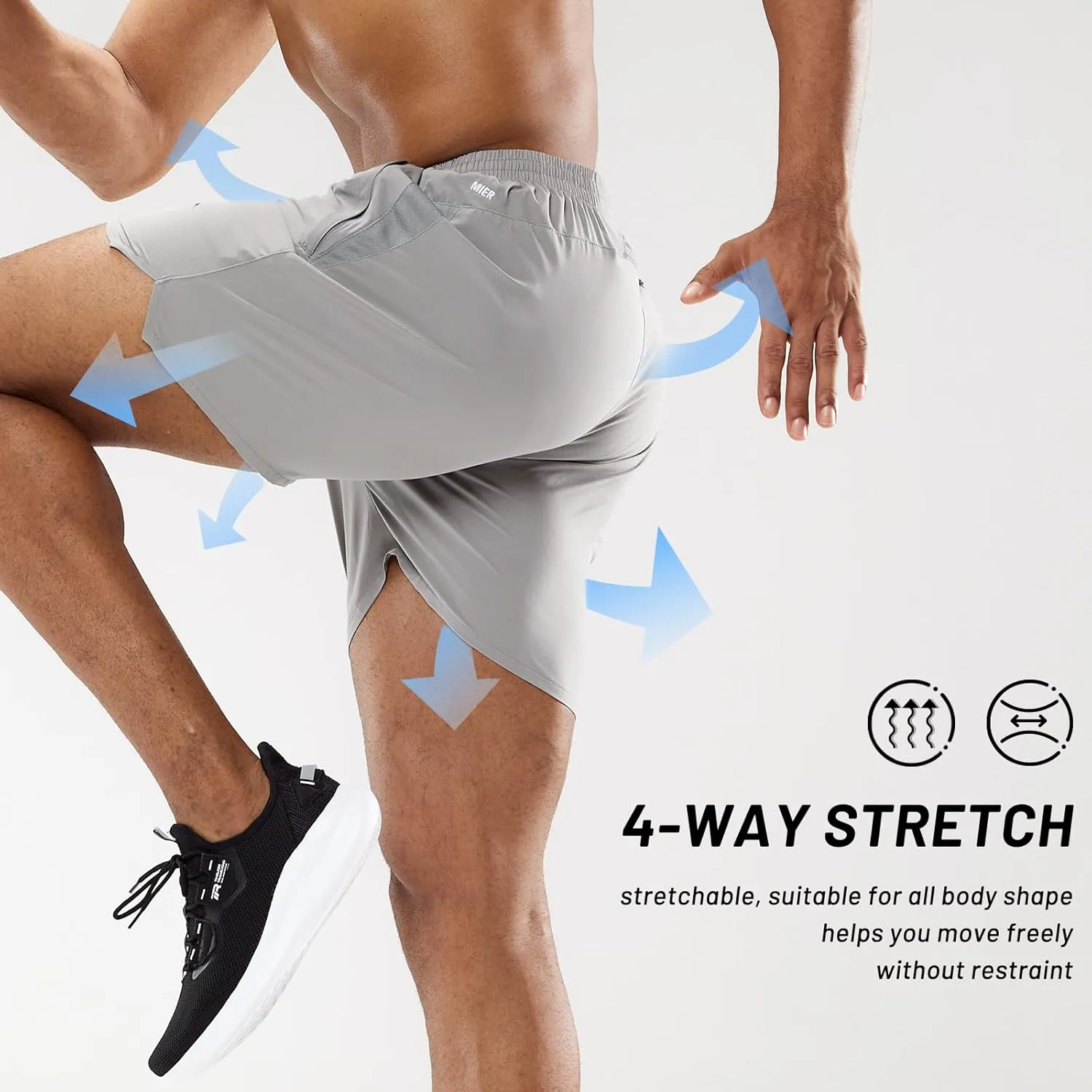 MIER Men's Athletic Shorts 5 Inch Lightweight Running Workout Gym Shorts with Zipper Pockets, 2 Pack