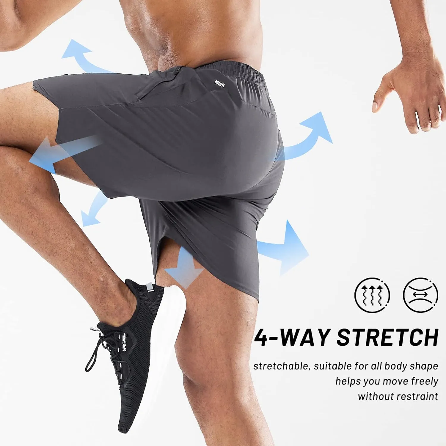 MIER Men's Athletic Shorts 5 Inch Lightweight Running Workout Gym Shorts with Zipper Pockets, 2 Pack