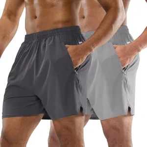 MIER Men's Athletic Shorts 5 Inch Lightweight Running Workout Gym Shorts with Zipper Pockets, 2 Pack
