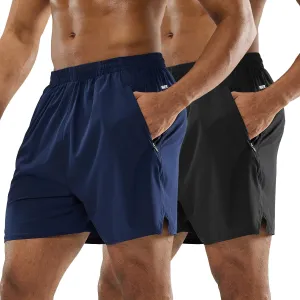 MIER Men's Athletic Shorts 5 Inch Lightweight Running Workout Gym Shorts with Zipper Pockets, 2 Pack