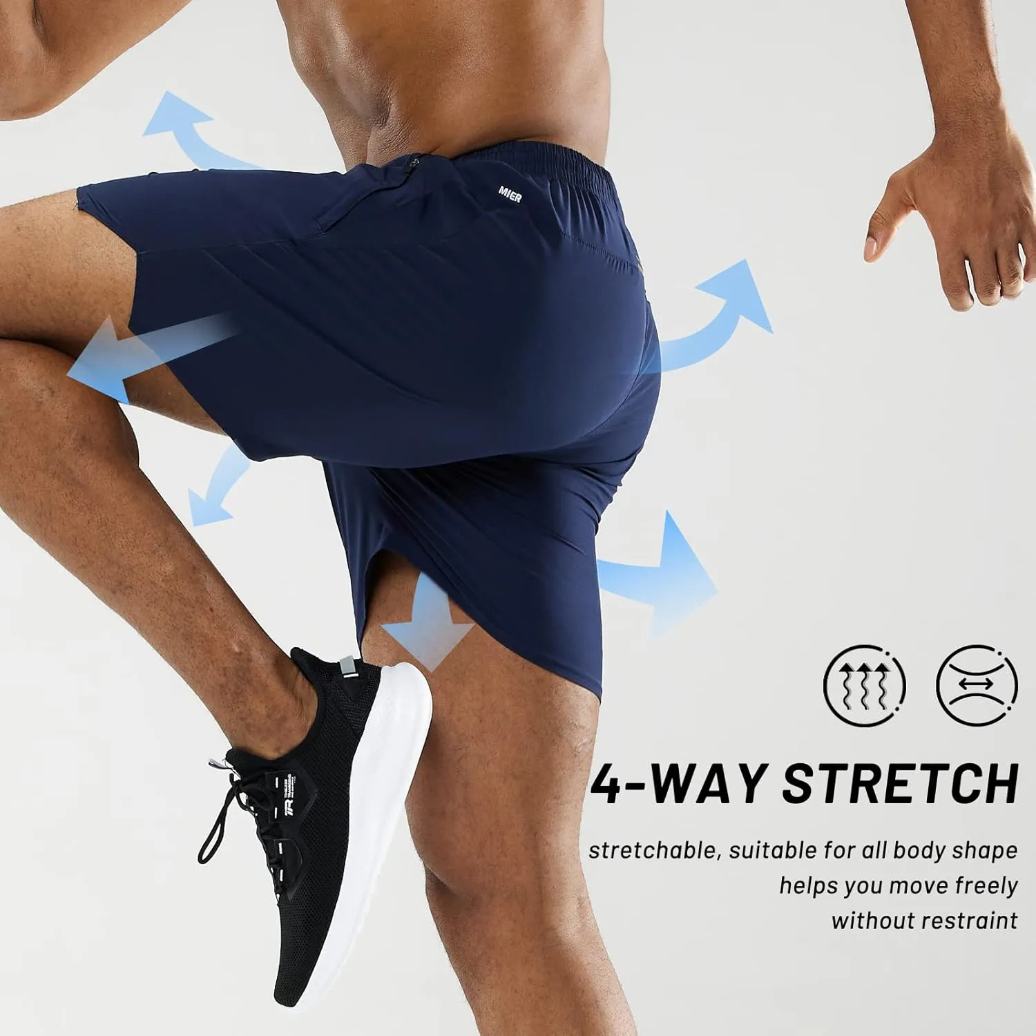 MIER Men's Athletic Shorts 5 Inch Lightweight Running Workout Gym Shorts with Zipper Pockets, 2 Pack