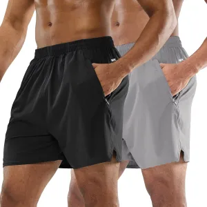 MIER Men's Athletic Shorts 5 Inch Lightweight Running Workout Gym Shorts with Zipper Pockets, 2 Pack