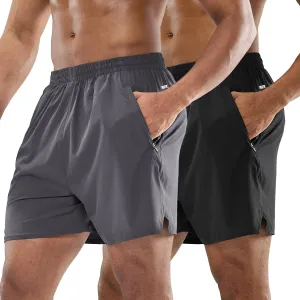 MIER Men's Athletic Shorts 5 Inch Lightweight Running Workout Gym Shorts with Zipper Pockets, 2 Pack