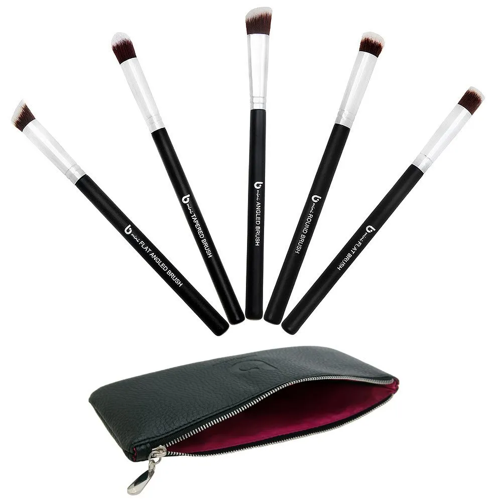 Mini Kabuki Makeup Brush Set – Beauty Junkees 5pc Professional Eyeshadow Make Up Brushes with Case; Blending, Concealer, Contour Highlighter, Smudging Eye Shadow Cosmetics, Cruelty Free