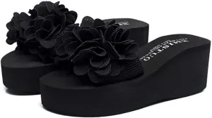 MIOKE Womens Boho Flowers Wedge Slide Sandals Summer Platform Comfort Nonslip High Heel Beach Sandals