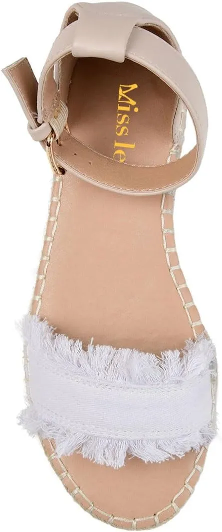 miss left Women Comfort Open Round Toe Espadrille Wedge Sandals Fringy Strap Buckles Low Heeled Shoes for Summer Holiday Beach Seaside Size 4-16 US