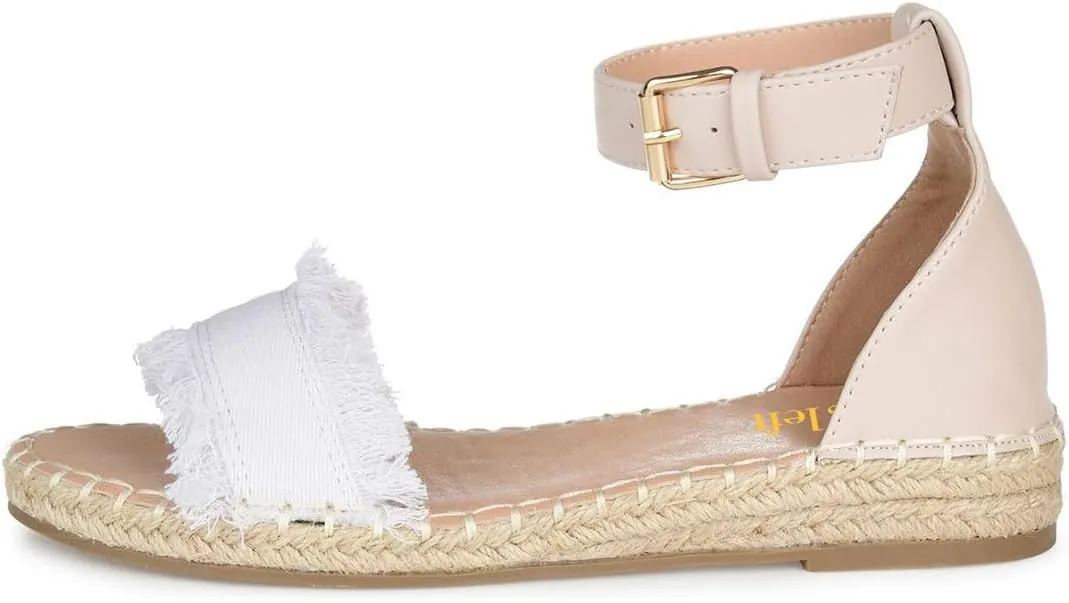 miss left Women Comfort Open Round Toe Espadrille Wedge Sandals Fringy Strap Buckles Low Heeled Shoes for Summer Holiday Beach Seaside Size 4-16 US