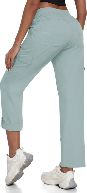 MoFiz Women's Hiking Pants Roll Up Convertible Capri Pant Lightweight Quick Dry Outdoor Travel Athletic Pants Pockets