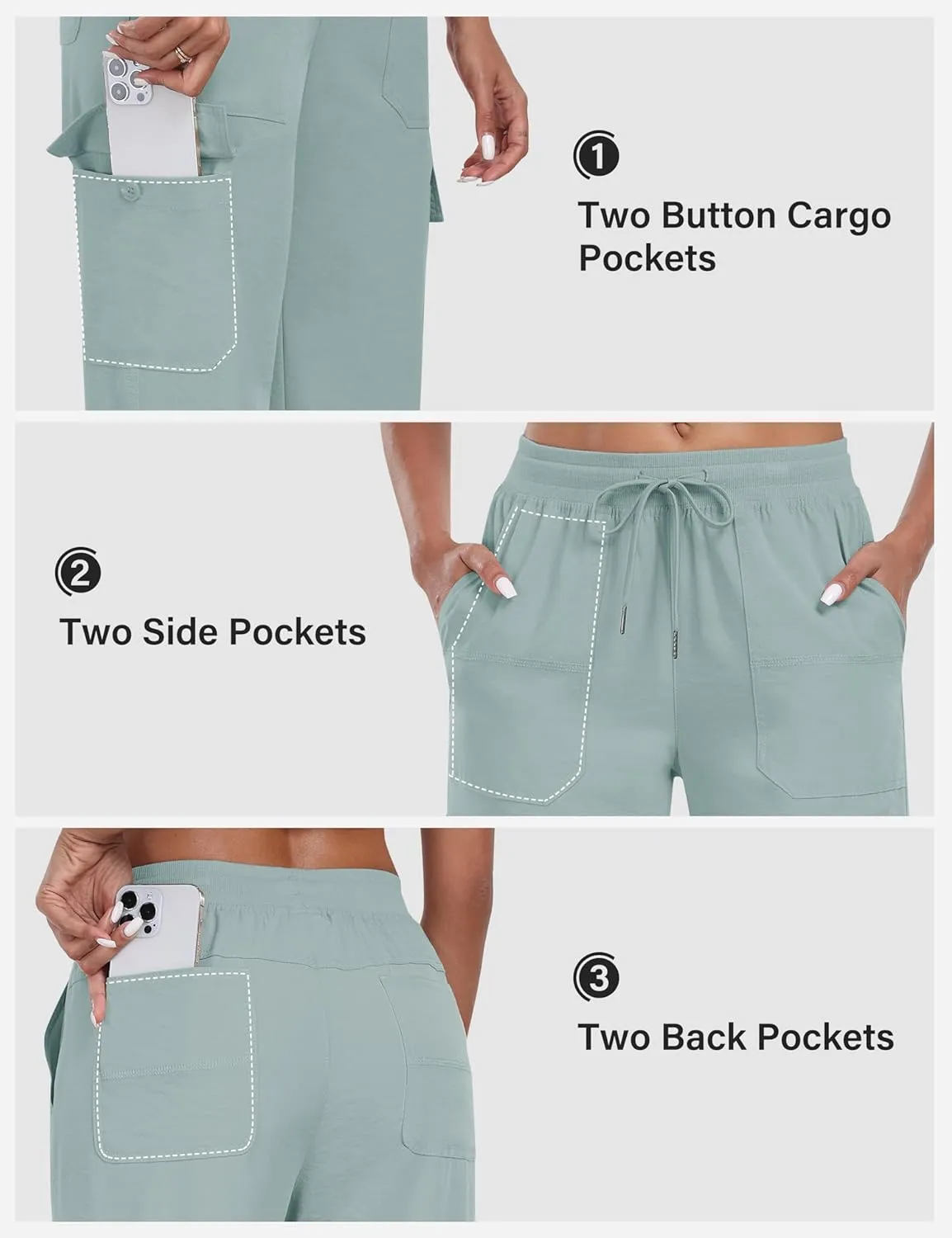 MoFiz Women's Hiking Pants Roll Up Convertible Capri Pant Lightweight Quick Dry Outdoor Travel Athletic Pants Pockets