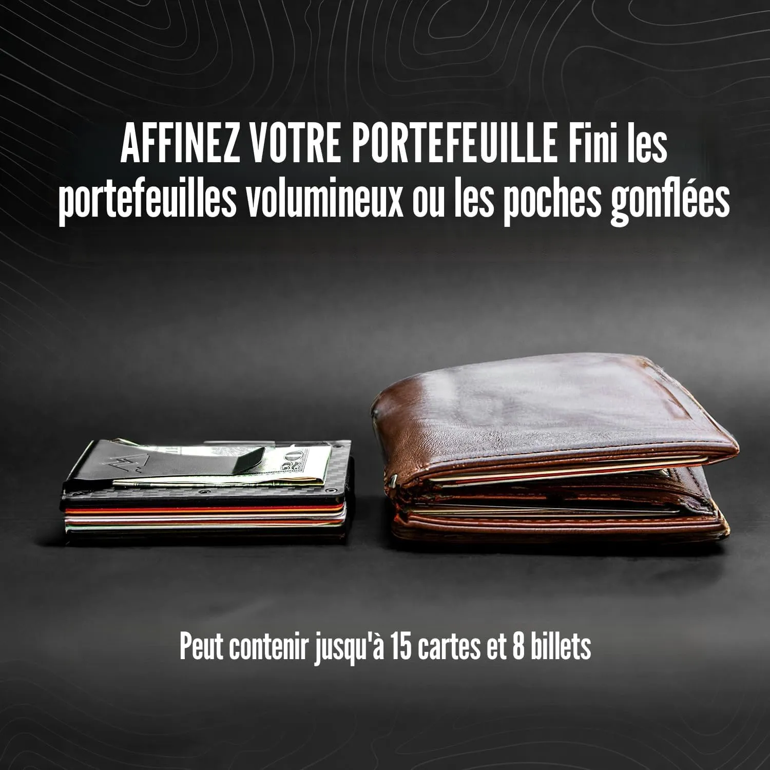 Mountain Voyage Co Minimalist Wallet for Men & Women - Slim RFID Wallet, Scratch Resistant, Credit Card Holder & Money Clip, Easily Removable Money & Cards, (Matte Carbon Fiber)