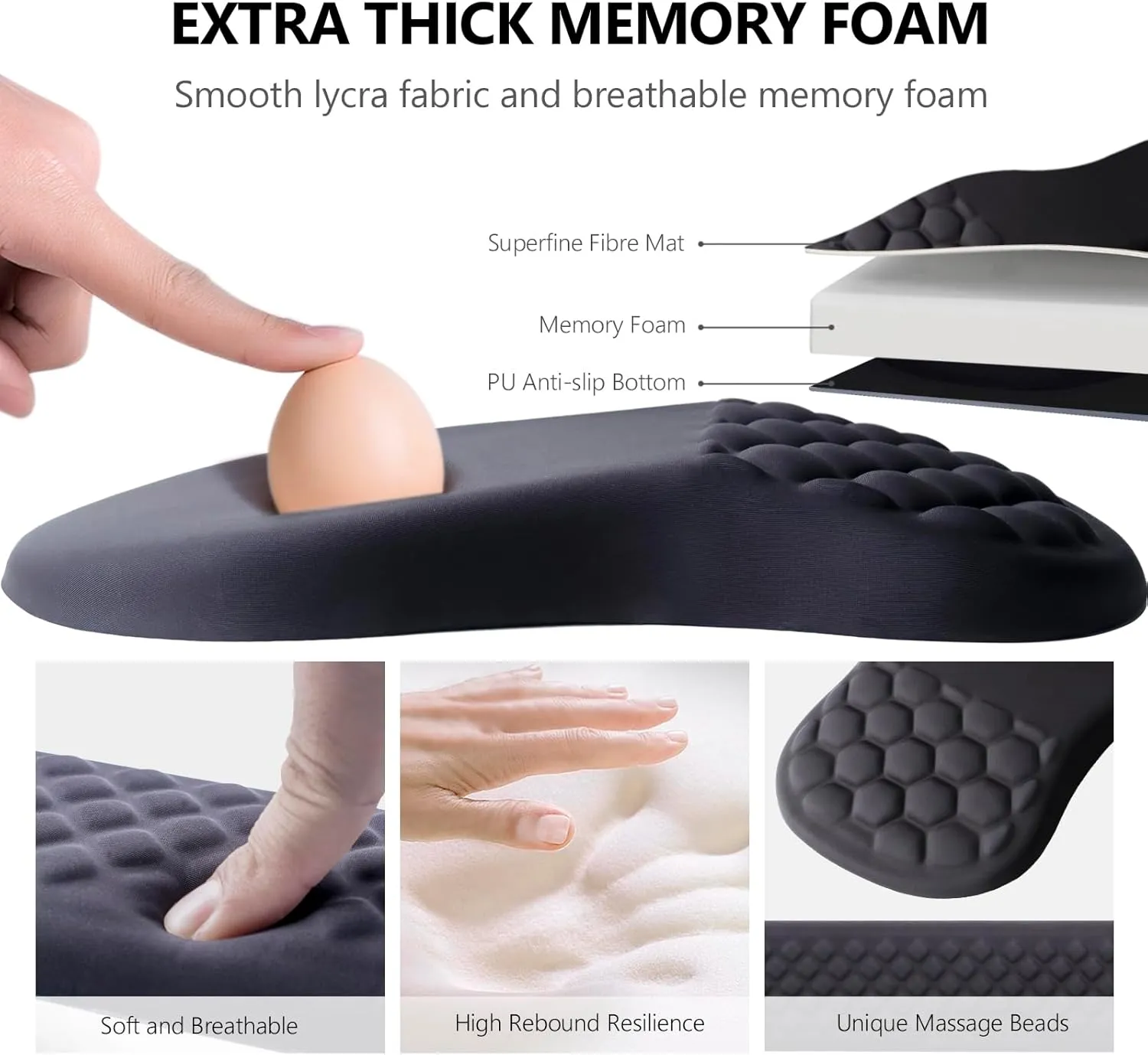 Mouse Pad Wrist Support, Laokiiy 2 in1 Keyboard Wrist Rest  Ergonomic Mouse Pad, Non-Slip Wrist Rest for Computer Keyboard, Made Easy Typing & Relieve Wrist Pain（Black