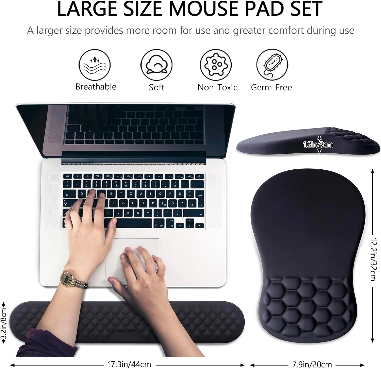 Mouse Pad Wrist Support, Laokiiy 2 in1 Keyboard Wrist Rest  Ergonomic Mouse Pad, Non-Slip Wrist Rest for Computer Keyboard, Made Easy Typing & Relieve Wrist Pain（Black