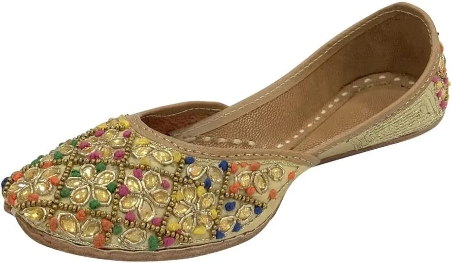 Multi Ethnic Punjabi Mojari Juttis for Girls Toddler/Little Kid/Big Kid Ballerina Formal Beaded Shoes Jooti jutties Girls Dress Shoes Slip on Party Flats