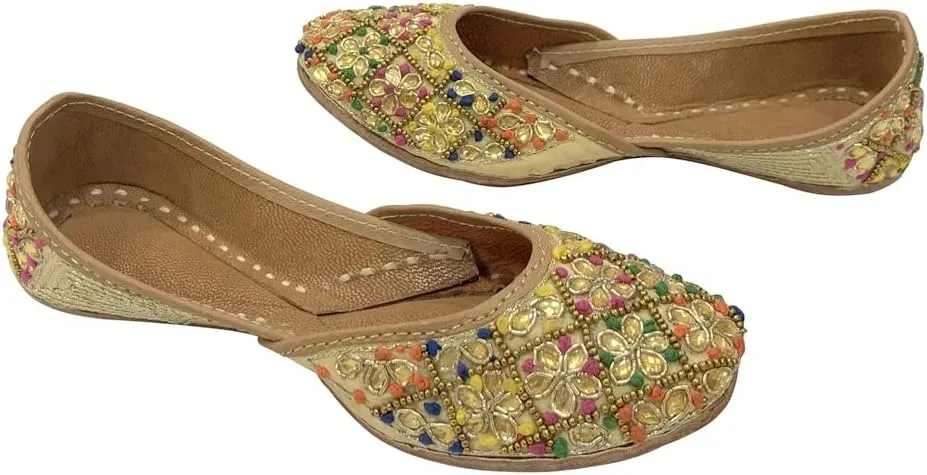 Multi Ethnic Punjabi Mojari Juttis for Girls Toddler/Little Kid/Big Kid Ballerina Formal Beaded Shoes Jooti jutties Girls Dress Shoes Slip on Party Flats