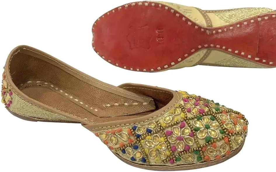 Multi Ethnic Punjabi Mojari Juttis for Girls Toddler/Little Kid/Big Kid Ballerina Formal Beaded Shoes Jooti jutties Girls Dress Shoes Slip on Party Flats