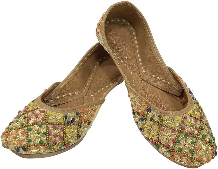 Multi Ethnic Punjabi Mojari Juttis for Girls Toddler/Little Kid/Big Kid Ballerina Formal Beaded Shoes Jooti jutties Girls Dress Shoes Slip on Party Flats