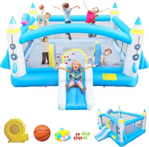 Multifunctional Jump Slide Inflatable Bouncer, Complete Inflatable Bounce House with Blower, Bounce Castle with Play Area for Outdoor, Outdoor Blow Up Slide