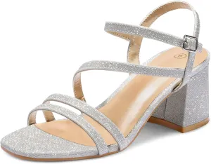 mysoft Women's Strappy Low Chunky Block Heel Sandals Open Toe Dress Shoes