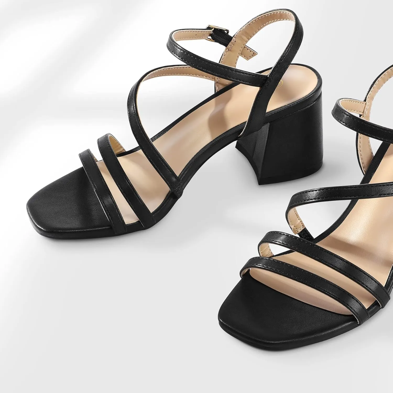 mysoft Women's Strappy Low Chunky Block Heel Sandals Open Toe Dress Shoes