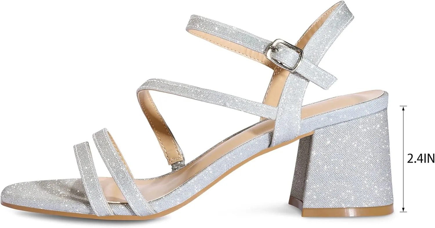 mysoft Women's Strappy Low Chunky Block Heel Sandals Open Toe Dress Shoes