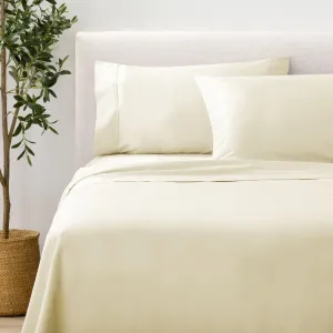 Nate Home by Nate Berkus 300TC Cotton Bedding 4-Piece Deep Pocket Sheet Set | Soft, Smooth Sateen Weave from mDesign - Queen Size - Flat Sheet/Fitted Sheet/2 Pillowcases, Antique White (Beige)