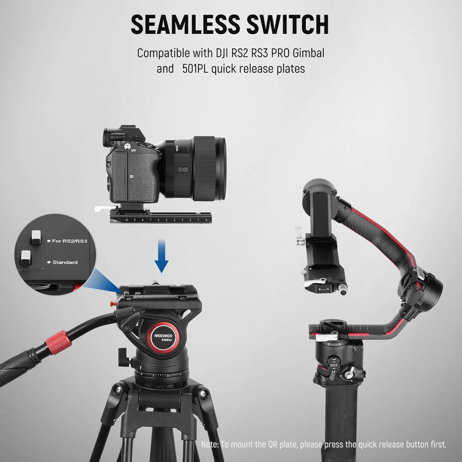 NEEWER Video Tripod Fluid Head with Quick Release Plate, Telescopic Handle & Scaled Base (75mm Dia.) Heavy Duty, Max Load 17.6lb/8kg for Video Cameras and DSLR Cameras