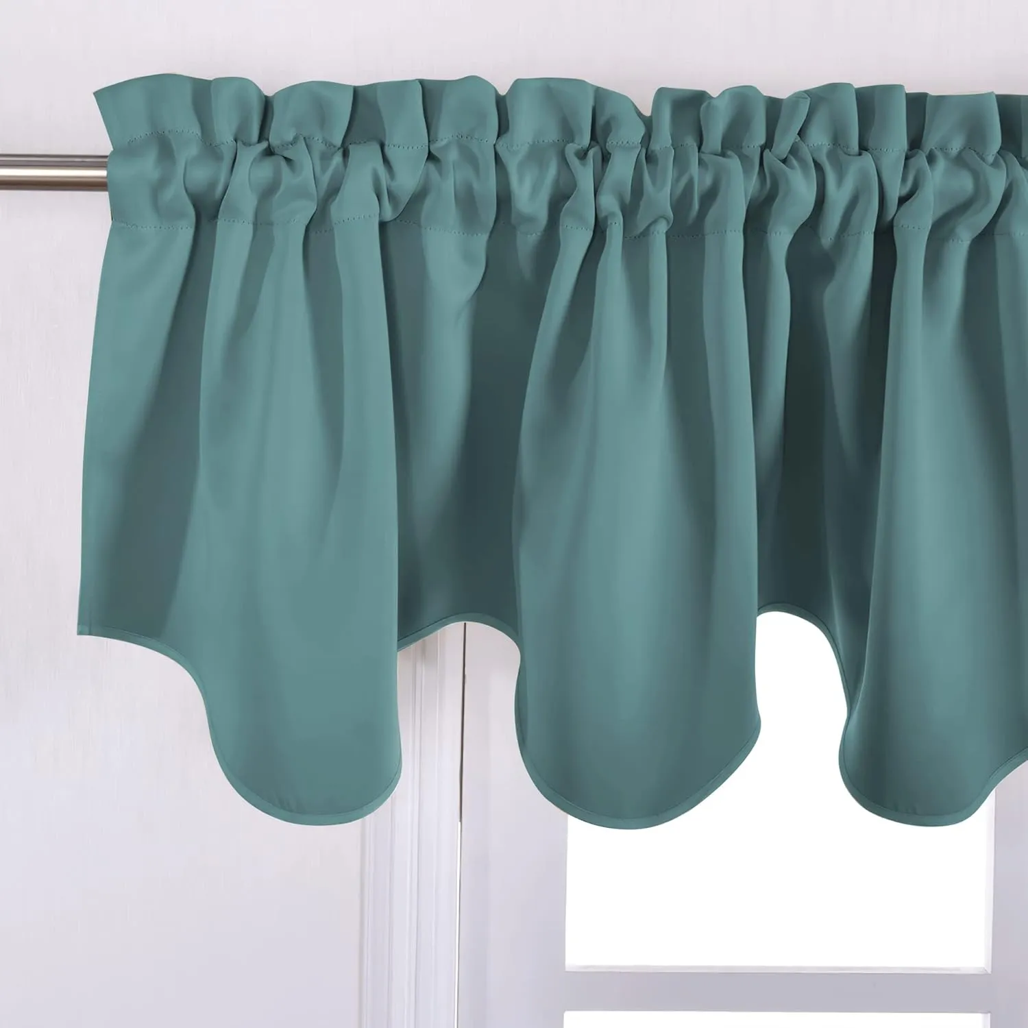 NICETOWN Blackout Window Valance for Kitchen Solid Rod Pocket Scalloped Valance Short Curtains for Kitchen Bathroom Bedroom Window Topper for Thanksgiving, 52 x 18 Inch, Greyish Blue, 1 Pair