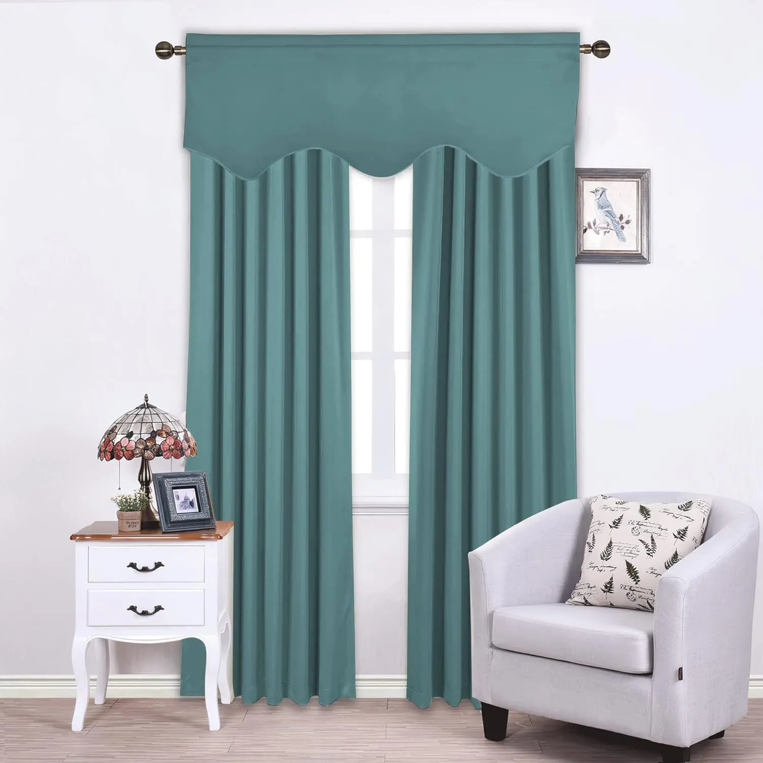 NICETOWN Blackout Window Valance for Kitchen Solid Rod Pocket Scalloped Valance Short Curtains for Kitchen Bathroom Bedroom Window Topper for Thanksgiving, 52 x 18 Inch, Greyish Blue, 1 Pair