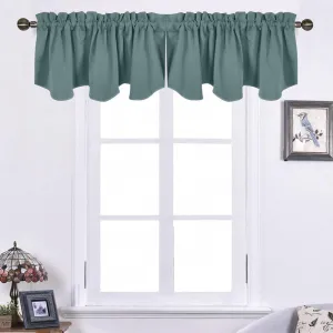 NICETOWN Blackout Window Valance for Kitchen Solid Rod Pocket Scalloped Valance Short Curtains for Kitchen Bathroom Bedroom Window Topper for Thanksgiving, 52 x 18 Inch, Greyish Blue, 1 Pair