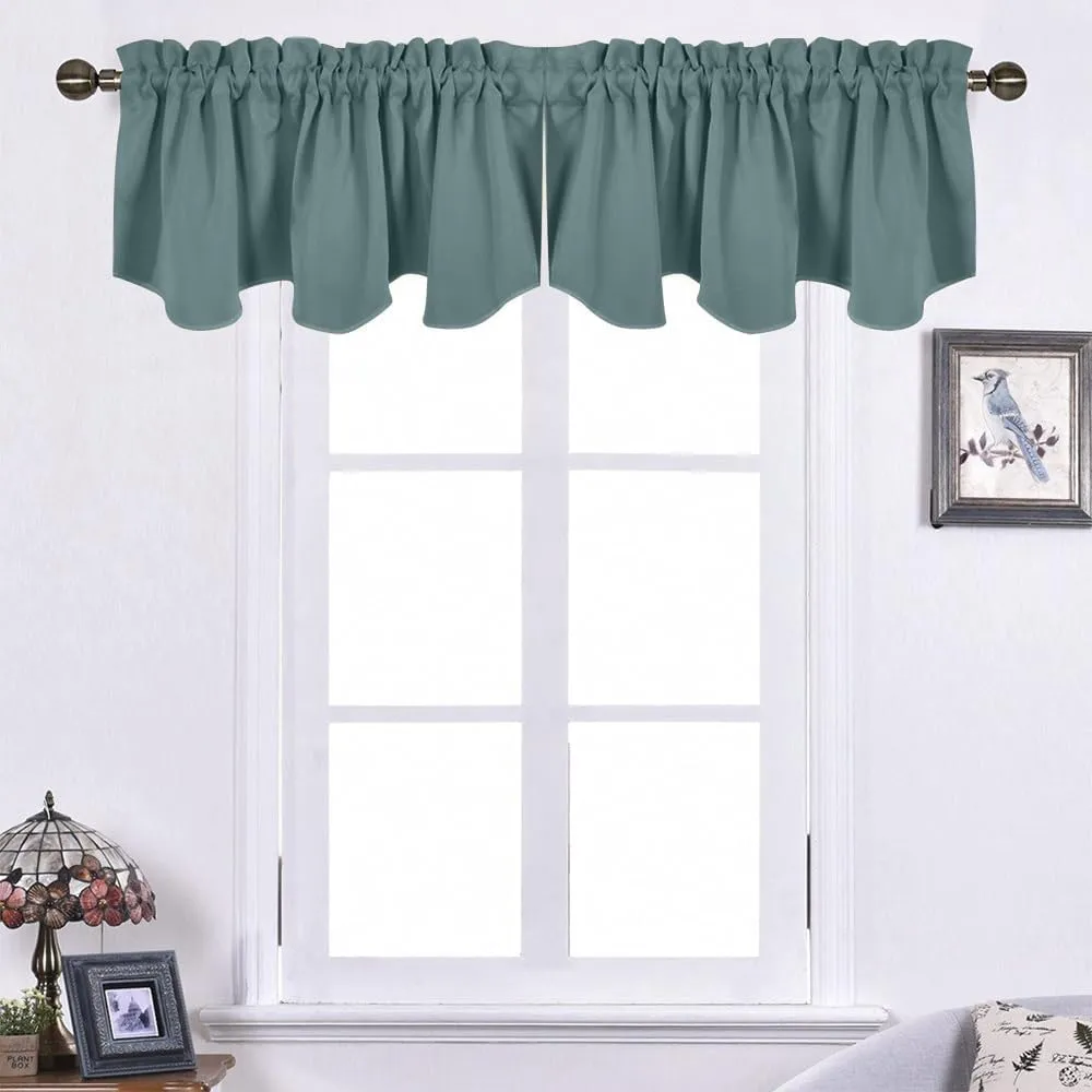 NICETOWN Blackout Window Valance for Kitchen Solid Rod Pocket Scalloped Valance Short Curtains for Kitchen Bathroom Bedroom Window Topper for Thanksgiving, 52 x 18 Inch, Greyish Blue, 1 Pair
