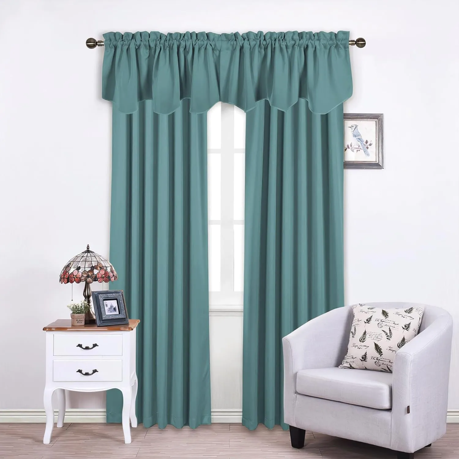 NICETOWN Blackout Window Valance for Kitchen Solid Rod Pocket Scalloped Valance Short Curtains for Kitchen Bathroom Bedroom Window Topper for Thanksgiving, 52 x 18 Inch, Greyish Blue, 1 Pair