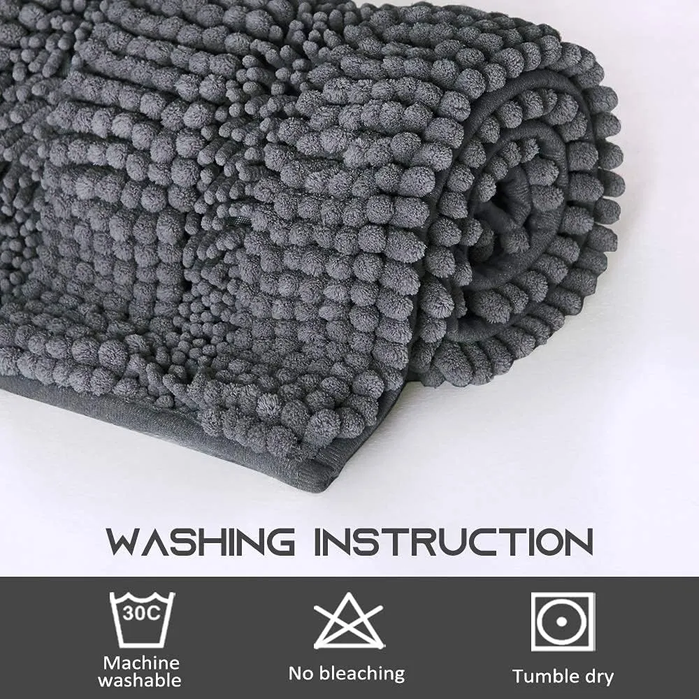 NICETOWN Grey Bathroom Rug Sets, Extra Thick Bath Rugs for Bathroom, Anti-Slip Soft Plush Chenille Shaggy Bath Mats, Living Room Bedroom Mats, Water Absorbent Floor Carpets (20 x 32 Plus 17 x 24)
