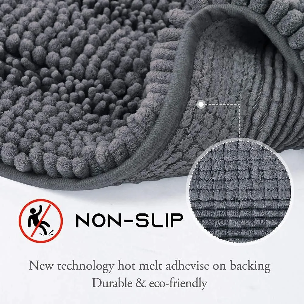 NICETOWN Grey Bathroom Rug Sets, Extra Thick Bath Rugs for Bathroom, Anti-Slip Soft Plush Chenille Shaggy Bath Mats, Living Room Bedroom Mats, Water Absorbent Floor Carpets (20 x 32 Plus 17 x 24)