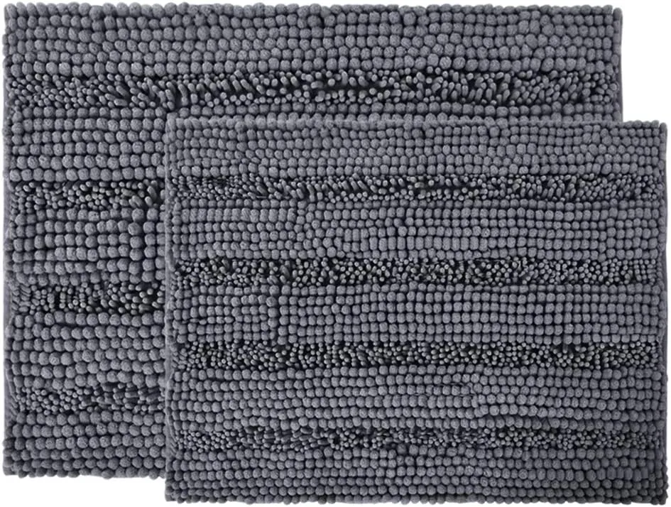 NICETOWN Grey Bathroom Rug Sets, Extra Thick Bath Rugs for Bathroom, Anti-Slip Soft Plush Chenille Shaggy Bath Mats, Living Room Bedroom Mats, Water Absorbent Floor Carpets (20 x 32 Plus 17 x 24)