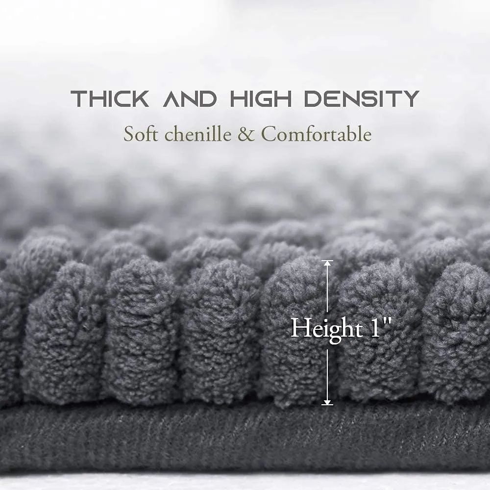 NICETOWN Grey Bathroom Rug Sets, Extra Thick Bath Rugs for Bathroom, Anti-Slip Soft Plush Chenille Shaggy Bath Mats, Living Room Bedroom Mats, Water Absorbent Floor Carpets (20 x 32 Plus 17 x 24)
