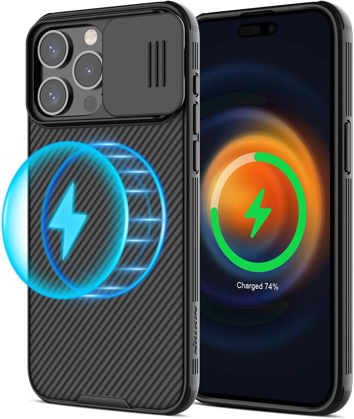 Nillkin for iPhone 15 Pro Case with Camera Cover, Compatible with MagSafe, CamShield Pro Magnetic 15 Pro 5G Car Mount Case 6.1’’ (Black, for iPhone 15 Pro)