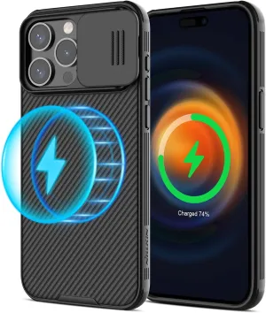Nillkin for iPhone 15 Pro Case with Camera Cover, Compatible with MagSafe, CamShield Pro Magnetic 15 Pro 5G Car Mount Case 6.1’’ (Black, for iPhone 15 Pro)