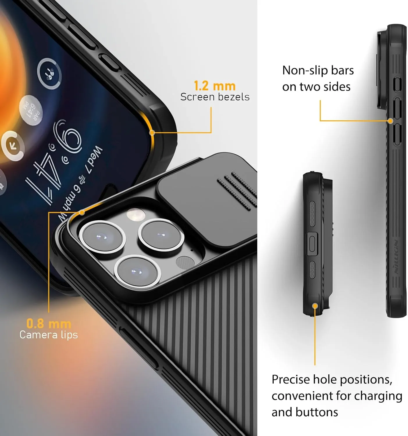 Nillkin for iPhone 15 Pro Case with Camera Cover, Compatible with MagSafe, CamShield Pro Magnetic 15 Pro 5G Car Mount Case 6.1’’ (Black, for iPhone 15 Pro)