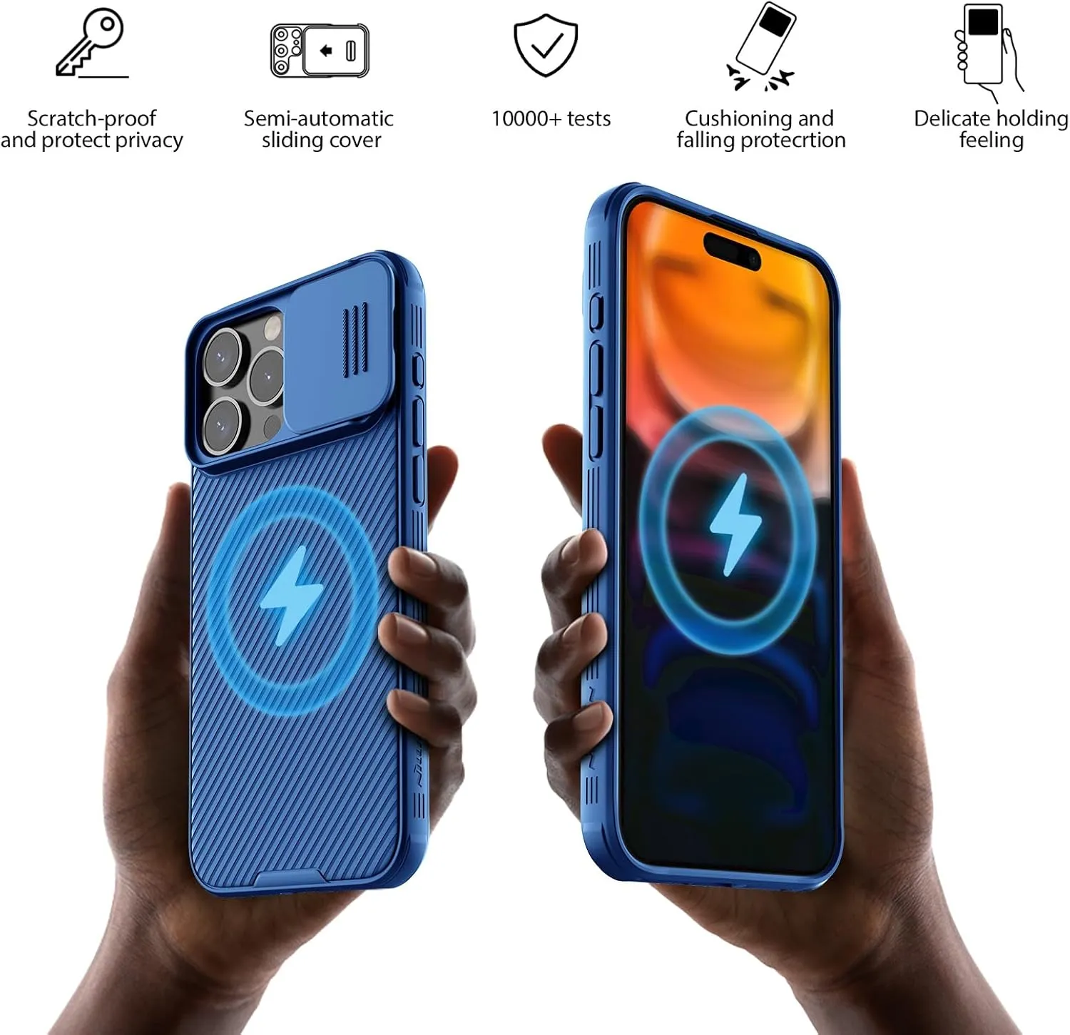 Nillkin for iPhone 15 Pro Max Magnetic Case with Camera Cover, Compatible with MagSafe, CamShield Pro Magnetic 15 Pro Max 5G Car Mount Case 6.7’’, Built-in Magnet Circle, Blue
