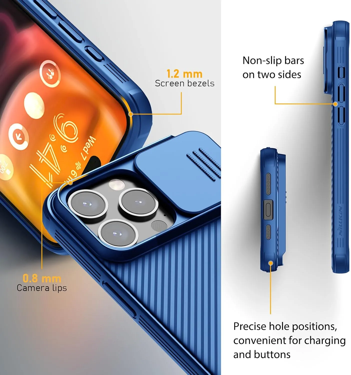 Nillkin for iPhone 15 Pro Max Magnetic Case with Camera Cover, Compatible with MagSafe, CamShield Pro Magnetic 15 Pro Max 5G Car Mount Case 6.7’’, Built-in Magnet Circle, Blue