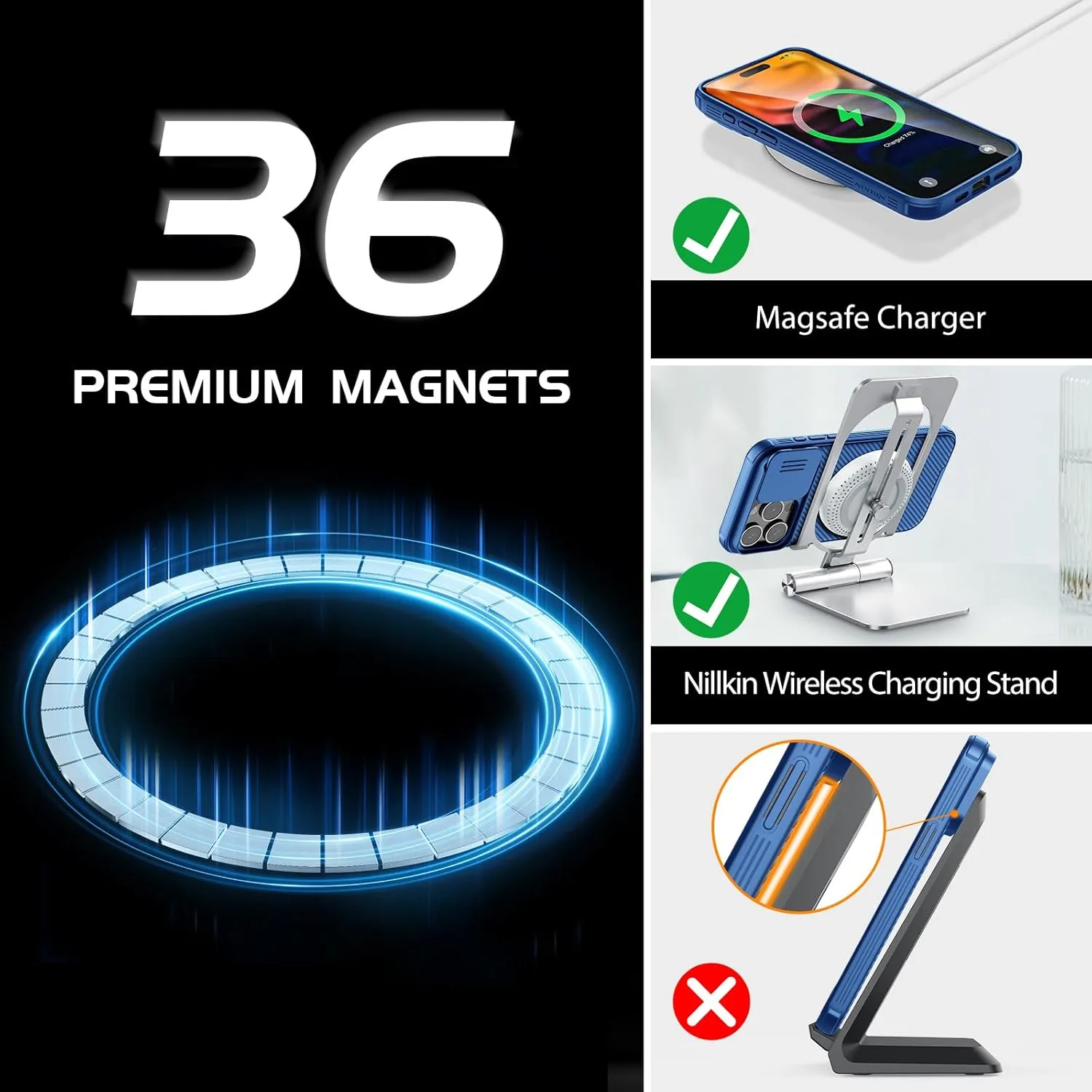 Nillkin for iPhone 15 Pro Max Magnetic Case with Camera Cover, Compatible with MagSafe, CamShield Pro Magnetic 15 Pro Max 5G Car Mount Case 6.7’’, Built-in Magnet Circle, Blue