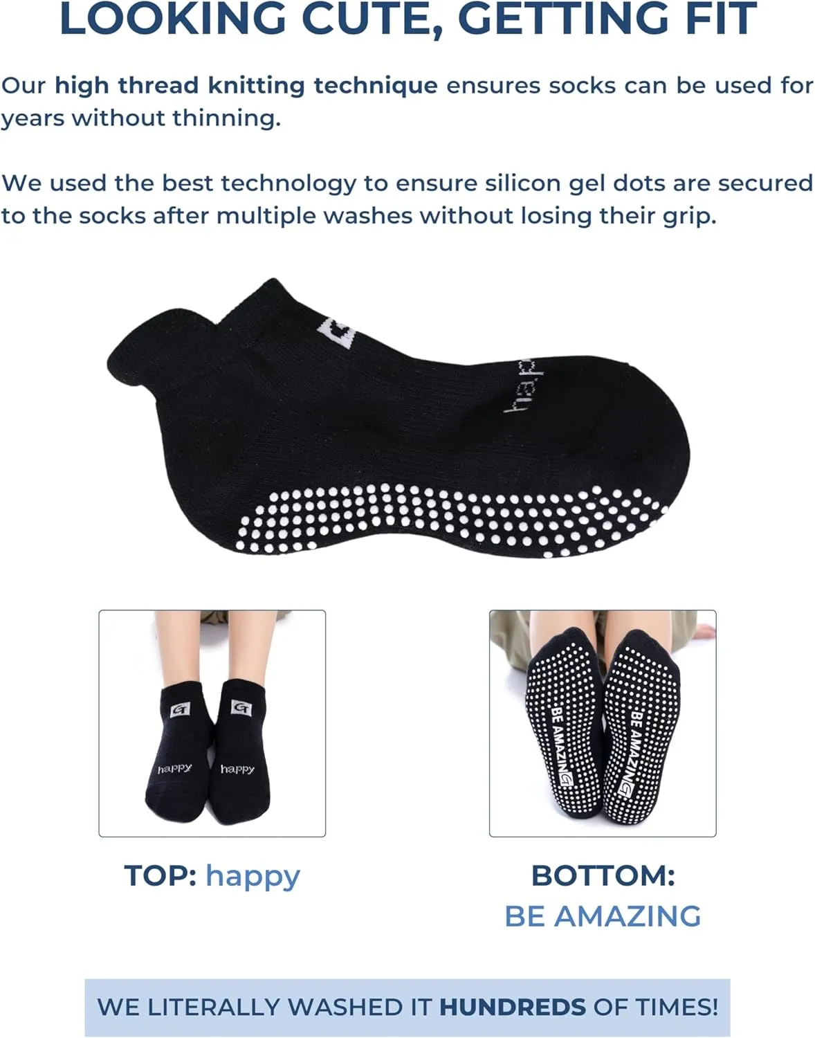 Non-Slip Socks Yoga Barre Pilates Hospital Maternity Sock w/Grips for Women Men