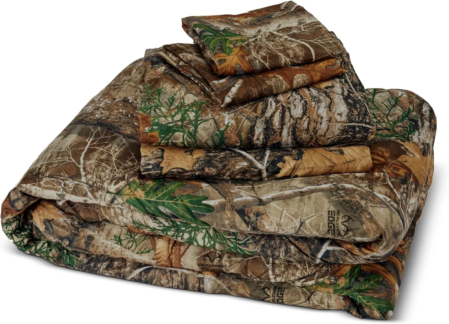 Northwest Realtree Queen Bed in a Bag Set, 1 Comforter, 1 Fitted Sheet, 1 Flat Sheet, 2 Pillowcases, All Seasons, Camo Bedding, Realtree Edge