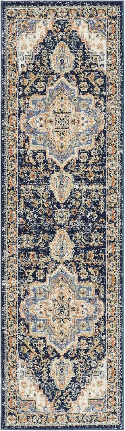 Nourison Essentials Indoor/Outdoor Navy 2'2" x 7'6" Area Rug, Non Shedding, Bed Room, Living Room, Dining Room, Backyard, Deck, Patio (2x8)