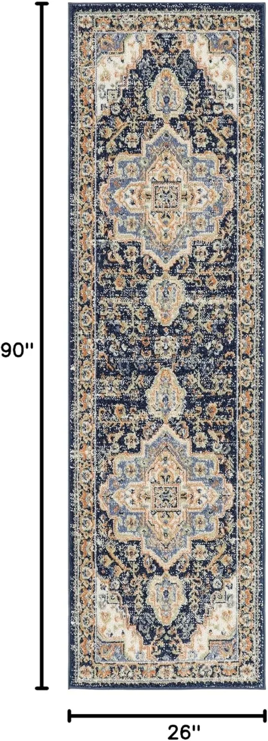 Nourison Essentials Indoor/Outdoor Navy 2'2" x 7'6" Area Rug, Non Shedding, Bed Room, Living Room, Dining Room, Backyard, Deck, Patio (2x8)