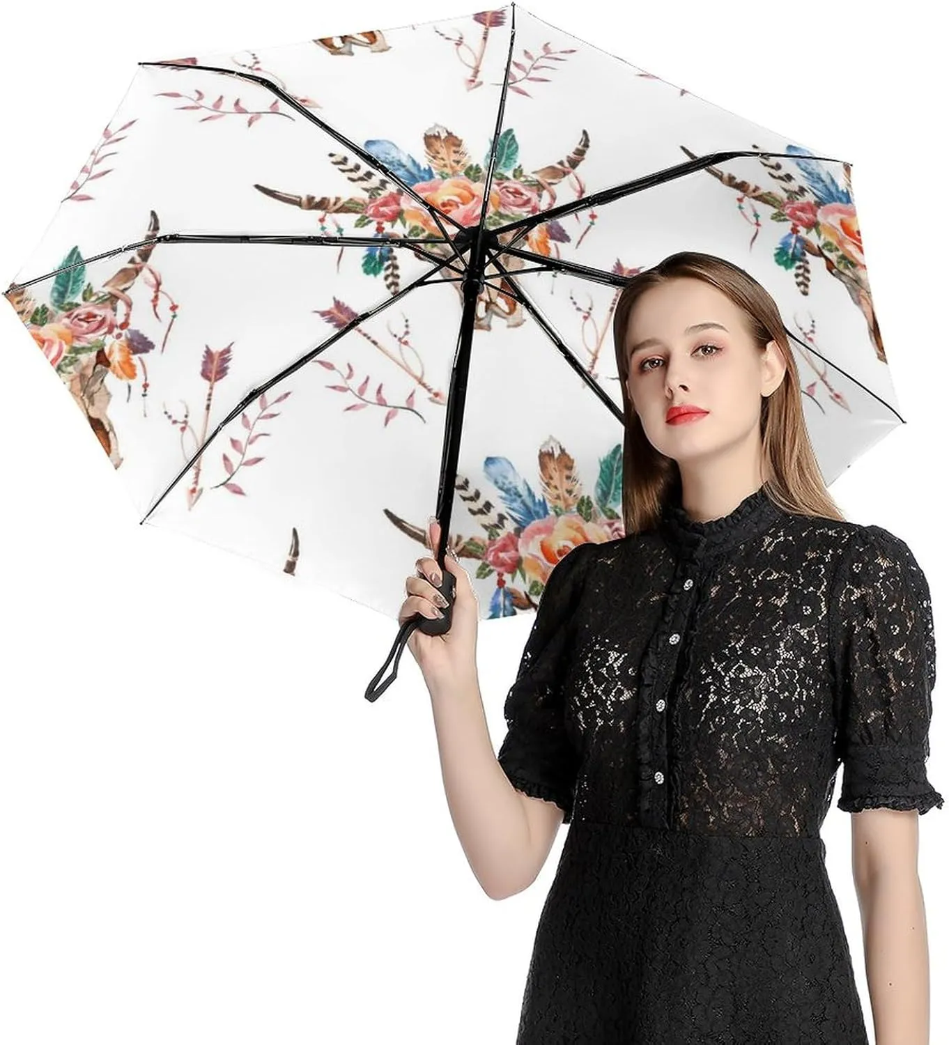 Nugier Auto Open/Close Folding Umbrella, Automatic UV Sun Parasol UV Protection, Strong Travel Rain Umbrella