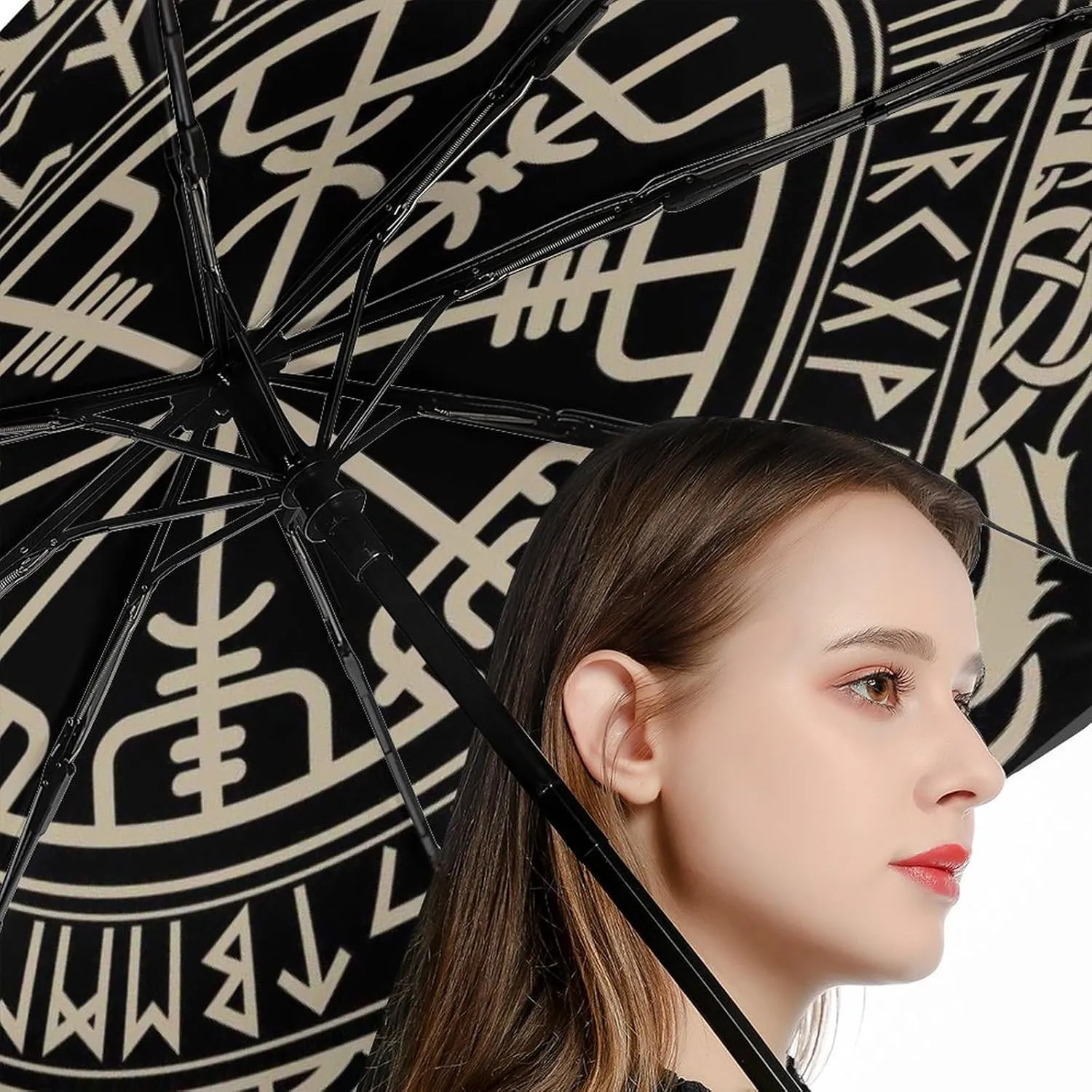 Nugier Auto Open/Close Folding Umbrella, Automatic UV Sun Parasol UV Protection, Strong Travel Rain Umbrella