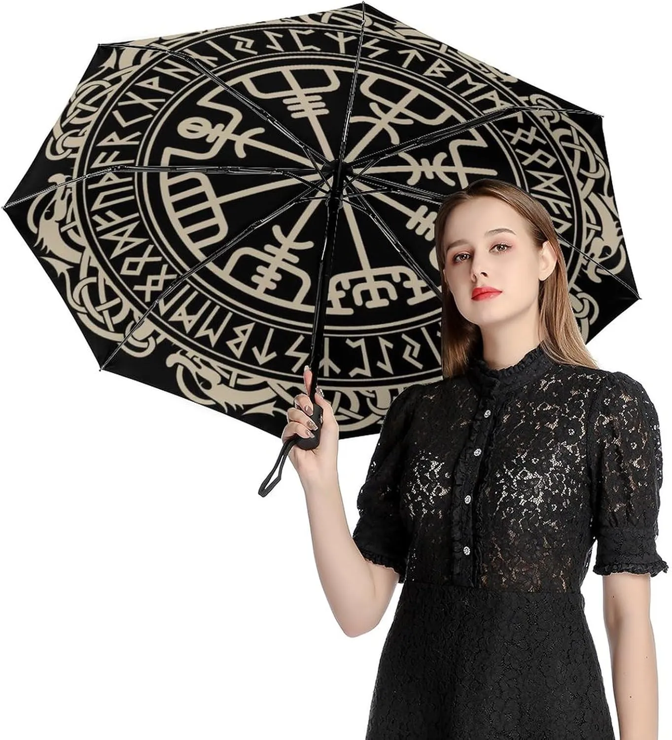 Nugier Auto Open/Close Folding Umbrella, Automatic UV Sun Parasol UV Protection, Strong Travel Rain Umbrella