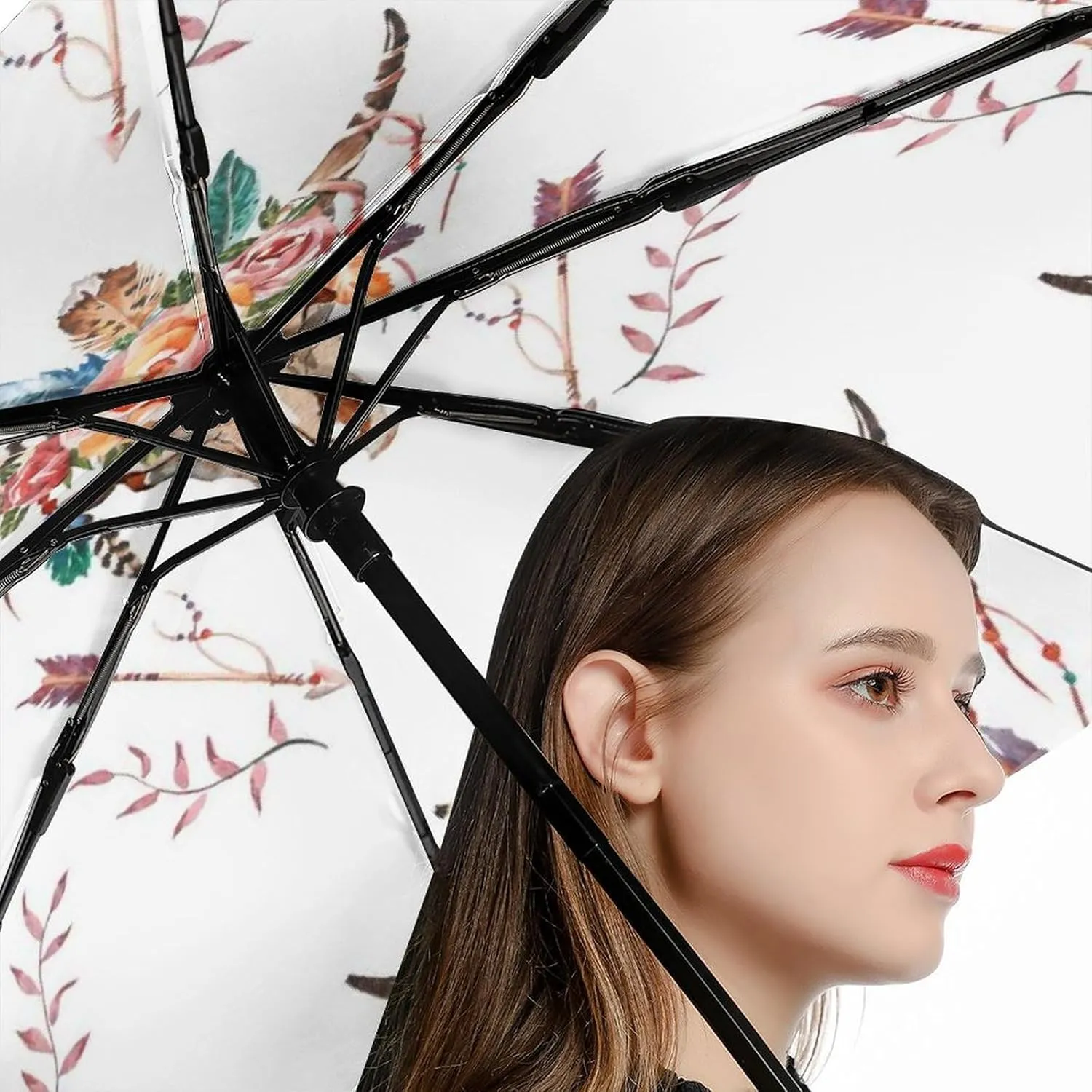 Nugier Auto Open/Close Folding Umbrella, Automatic UV Sun Parasol UV Protection, Strong Travel Rain Umbrella